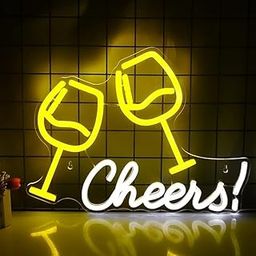 VYNES Cheers Neon Signs for Wall Decor, Dimmable Yellow & White LED Lights Neon Art for Bedroom, Kid Room, Living Room, Man Cave/Home Bar Birthday Wedding Party Game Zone Decor (Size 15X10X1 CM)-image-6