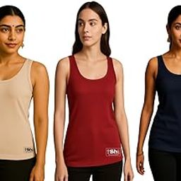 Ladies Tank Top Camisole, Pack of 3, (in, Alpha, Free Size, Regular, Cream-Maroon-Navy Blue)-image-89