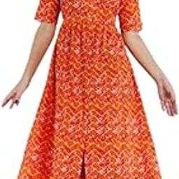 Womens Rayon Short Sleeve Printed Long Anarkali Maternity Dress with Side Zipper-image-9