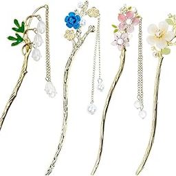 4 Pcs Juda Stick for Hair Bun, Hair Stick for Bun, Hair Bun Accessories, Hair Pins for Hair Styling with Tassel Flower Design Vintage Hairpins for Women Girls-image-72