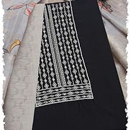 Womens Black Art Silk Embroidered Unstitch Dress Material With Cutdana-image-4