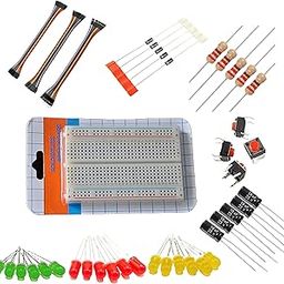 Lalitha Electronics Starter Kit with Breadboard, Jumper Wires, LEDs, Resistors, Capacitors and Buttons, DIY Components Set for beginners-27