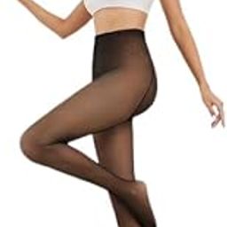 Fleece Lined Tights Crotch 1 Seam Line True Translucent Thermal Tights Winter Leggings Pantyhose Sheer Tights Double Shade Skin & Black Size (30 TILL 36)-image-21