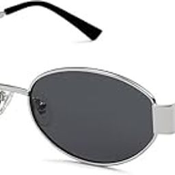 Retro Oval Sunglasses for Women & Men | Trendy Metal Sun Glasses Classic Shades | UV400 Protection (Silver-Black)-40