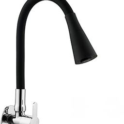 Clay Plus Brass Table Deck Mounted Flexible Swan Neck Tap for Wash Basin, Black Flexible with Silicone Swivel Spout Chrome Finish (with Teflon Tape and Flange)-image-12