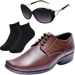 Comfortable l Men Black Lace Formal Shoes with Black Socks & Women Cheri-image-47