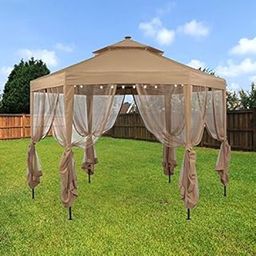 Garden Winds Replacement Canopy for The Hampton Bay Solar Hexagon Gazebo - Standard 350 - Beige-image-12