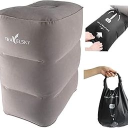 Travelsky Inflatable Travel Pillow, Foot Rest Leg Cushion for Kids Adults Sleeping on Car Flight Airplanes, Portable Travel Plane Footrest for Home and Offiice with 2 in1 Bag (Grey)-image-20