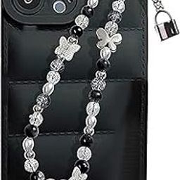 Ringzanio Cell Phone Strap Butterfly With Crack Bead Pearl Design Black | Phone Charms | Phone Strap Pearl Phone Charm Detachable Phone Wrist Strap, Hands-Free Keychain Phone Accessories Black Colour-image-18