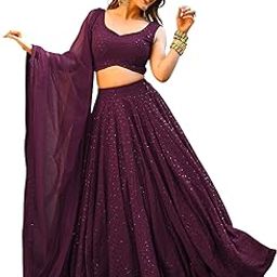 Women's Georgette Semi-Stitched Sequins Thread Embroidered Lehenga Choli With Dupatta (5124-Wine--Lehenga-Choli-Latest; Free Size) (Wine)-image-95