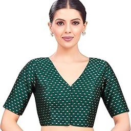 Women's V Neck Brocade Readymade Saree Half Sleeve Blouse-image-31