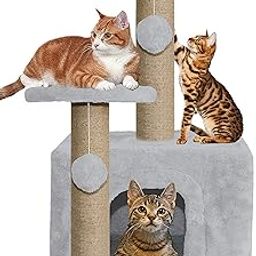 Mellifluous Soft Fur Activity Cat Tree - Natural Sisal Rope, Condo with Sisal Scratching Post, Hanging Ball Toys for Cats and Kittens (Grey) (Height 26 Inch)-14