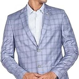 Men Steel Blue Tartan Check Twill Blazer-image-2