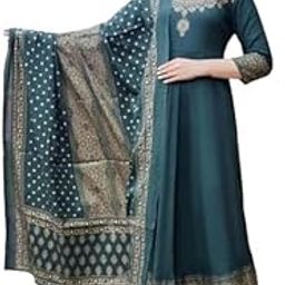 KIRTI FASHION | WOMEN RAYON EMBRODARY WORK ANARKALI PRINTED GOWN with DUPATTA NECKLESS-image-9