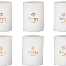 Floryn Decor Wax White Pillar Candles Set Of 6 | Dripless | Smokeless | Odourless | White Candles For Decoration | Burning Time- 30 Hours, Size- 2 By 2 Inches | Unscented-23