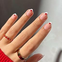Fashionharbour 24 Reusable Artificial Fake Nail Set| Base Peach colour with red Heart design Glossy nails | Lightweight & Long Lasting| Easy To Use| Quick Fix For Festivals & Special Occasions-image-27
