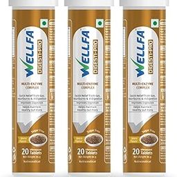 Wellfa Digesti Pro Efferevescent Tablets| Pack of 3 |Multi Enzymes | Cumin Extract | Improves Digestion | Relief from Gas, Bloating & Heartburn || Jeera flavor - 20 Effervescent tablets-3