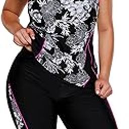 Women's Plus Size Rash Guard Capris Tankini Athletic Swimwear, Floral, 4X-Large-picture-13