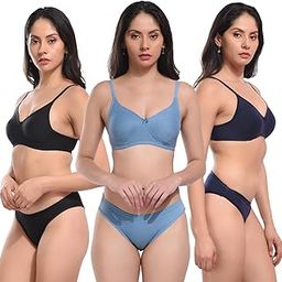 Bra Panty Women Cotton Bra Panty Set for Lingerie Set Women Lightly Non Padded Full Coverage Bra & Panty Set-image-0