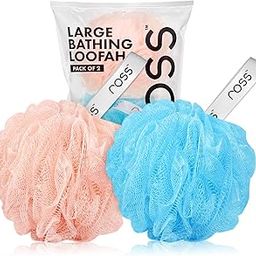 ross Large Bath Loofah Sponge Scrubber Exfoliator for High Lather Cleansing (Peach and Blue)-43