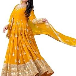Women's Faux Georgette Embroidered Anakali Kurti Gown with Dupatta and Micro Cotton Bottom-image-53
