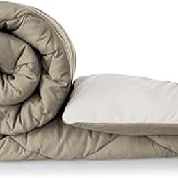HOMEKART Microfiber Solid Reversible Comforter |Quit, Blanket for Double Bed| Double Tone- 2 Colors in 1 | Washable | Hypoallergenic Skin Friendly (Beige & Brownish Grey, 90x100 Inches)-220 GSM-30