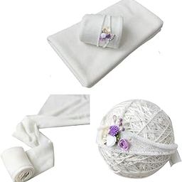 BabyMoon Rayon Newborn Baby Wraps with Hairband Photography Photoshoot Props Costume Swaddle (190x60cm, White)-image-64