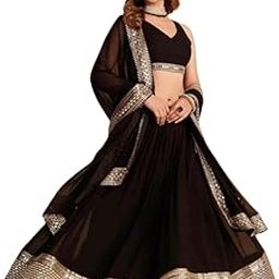 Womens Semi Stitched LEHENGA CHOLI for women Ladies use lehenga choli for women For ready to wear lehenga choli for women ( Free size - Black & Golden )-image-72