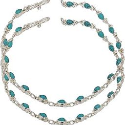 Peenzone 92.5-925 Sterling Silver Handmade Cup Setting Turquoise Pear & Round Shape Stone Payal (Anklets) | Gift for Women and Girls-image-15