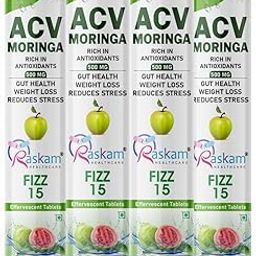 Raskam Apple Cider Vinegar (ACV) Moringa | Master Your Appetite & Boost Immunity | Natural Energy with Antioxidants | No Added Sugar | Guava Flavor | 15 Fizz Tablets (500mg) Pack of 4-84