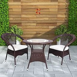 Rattan Wicker 2 Seater Cushioned Patio Table And Chair Set Garden Coffee Table Set With 1 Table And 2 Chairs Set Outdoor Furniture (Brown) - 28 Inch, 30 Inch-image-69