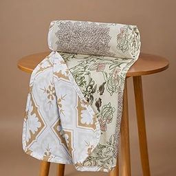 BSB HOME All-Season AC Dohar for Single Bed | 100% Microfiber | Lightweight Breathable Reversible 2 Layer Dohar Blanket for Summer & Air-Conditioned Rooms - Floral Prints, White and Green-image-10