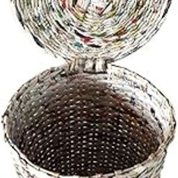 Sonas Creation Paperus, Standard Size 11 Inch Tall, 10 Liter, Color Natural, Waste Basket with Cover, Dustbin with Fixed Lid, Trashcan, Paper Bin, Eco-friendly, Handmade, of Paper Ropes-1