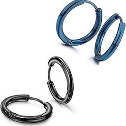 2 Pair Black Blue 316L Stainless Steel Studs Earring Bali Earrings for Men and Boys | Fashion Non Piercing Earrings for Men | Stainless Steel Earrings for Boys-image-64