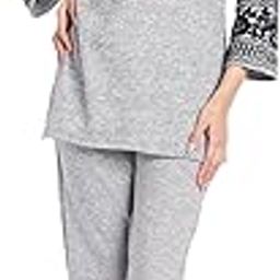FNOCKS Women Embroidery Dress Cord-Set Black Warm Top with Pant | Night Suit-image-77