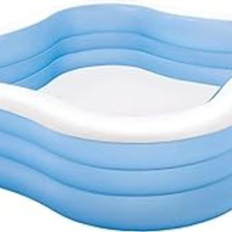Pampam Family Inflatable Swimming Pool, 229 x 229 x 56 cm, Blue and White, Wave Design-78