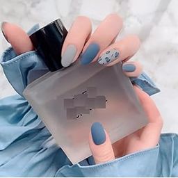 VIKSON INTERNATIONAL 24 Pcs press on Blue Grey || Tiger Animal print Matte finish round tip || press on fake Artificial reusable Nail extension set || with nail glue Sticker Sheet & nails Apply kit for girls women (dark blue Grey)-image-76