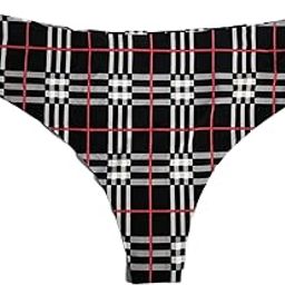 Checks Printed Polyester Thong Panty, Black and White with Red Lines, Chequered Pattern-image-12