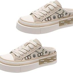 Women Backless Slip On Mule Sneakers Breathable Fashion Canvas Shoes Loafers Beige 24-24.5-picture-31