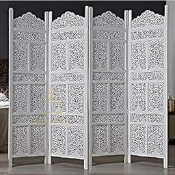 CRAFT DECOR Wooden Partition for Living Room, Wood Screen Separator, Wooden Rooms Wall Dividers 4 Wall Panels, Folding Screen for Living Rooms/Bedroom/Office/Restaurant/Pooja (White)-image-22