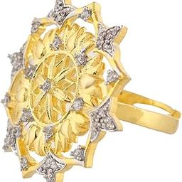 Alpana Lotus Blossom Ring|Ring For Women|Women Ring|Gold Ring For Women|American Diamond|Festival|Diwali|Party|Wedding|Gift For Women|-image-4