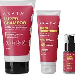 Arata Super Anti-Frizz Trio Travel Pack | Super Shampoo, Conditioner & Serum | Reduces Frizz, Adds Shine & Smoothens Hair | With Keratin, Argan Oil, Jojoba Complex | 230ML-image-45