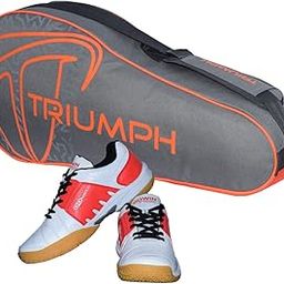 Gowin Badminton Shoe Power White/Red Size-4 with Triumph Badminton Bag 302 Grey/Orange-image-12