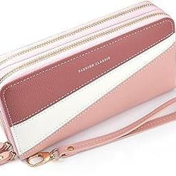 Women Zipper Wallets For Girls Leather Clutch Multi Slot Wallet Girls Zipper Coin Large Purse Wallet For Women (Pink)-image-28