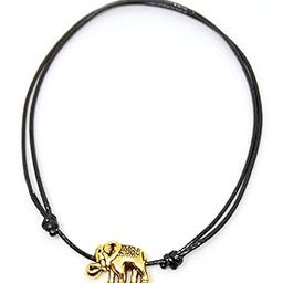 Adjustable Knot Black Thread with Oxidized Golden Non-Precious Metal Elephant Charm Single Anklets for Women-31