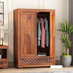 MANNAT ARTS Wooden 2 Door Wardrobe Organizer for Storage with Shelf and Drawer Storage & Hanging Space - Sheesham Wood Cupboard for Bedroom - Wooden Almirah Organizer for Clothes Storage (Design 2)-image-85