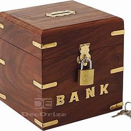 DECORIZE® Handmade Money Bank with Lock Master Size 5x5 inch Large Piggy Bank Wooden for Kids and adults (Brown)-image-14