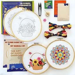 KNOT YOUR TYPE Mandala and Flower Basket DIY Embroidery Kit - Bundle of 2| Beginner Friendly Kits with All Stitching Materials | Hand Embroidery Kit for Adults | Perfect Art & Craft Gift, Hobby Kit-picture-29