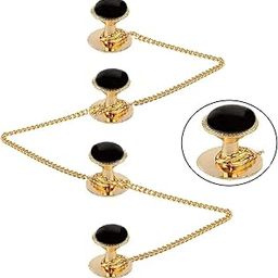 FASHIONS Cufflinks Gold Plated Black Stone Kurta Button Combo Set for Men and Women-6