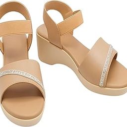 Unique Zone Women’s Stylish Beige Wedge Sandals with Glitter Strap | Comfortable Slip-On Fashion Wear Sandals-picture-27
